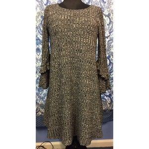 SIGNATURE ROBBIE BEE S Small Black Gray Swing Lined Ruffle Dress